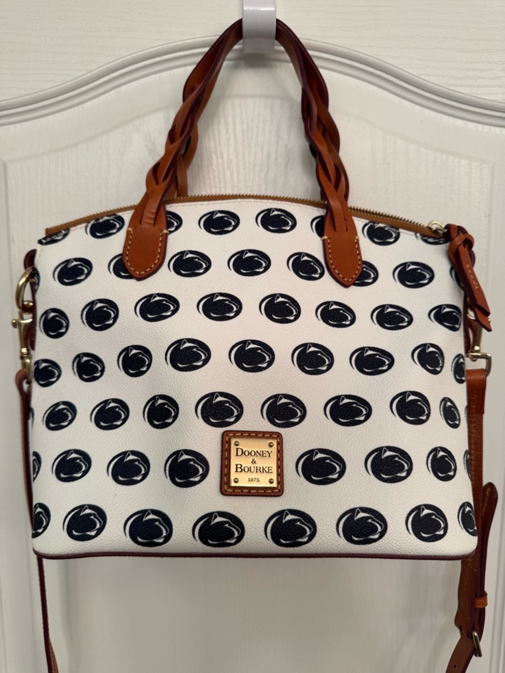 Dooney & Bourke Penn State Nittany Lion White with Navy Logo Print Crossbody Bag